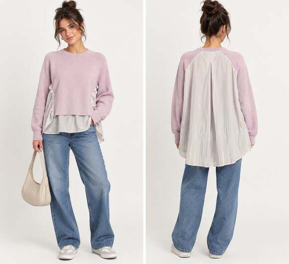 Tibi Sweaters - Tibi Mixed Media Sweater Size L Purple Silk Back Knit Pullover